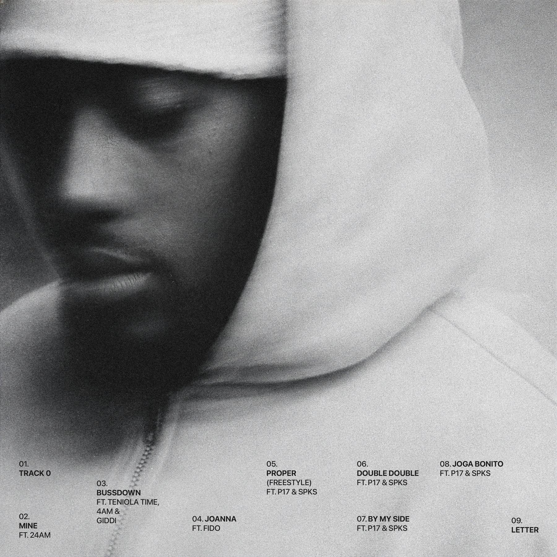 More To Life — final tracklist cover in black and white with numbered track typography