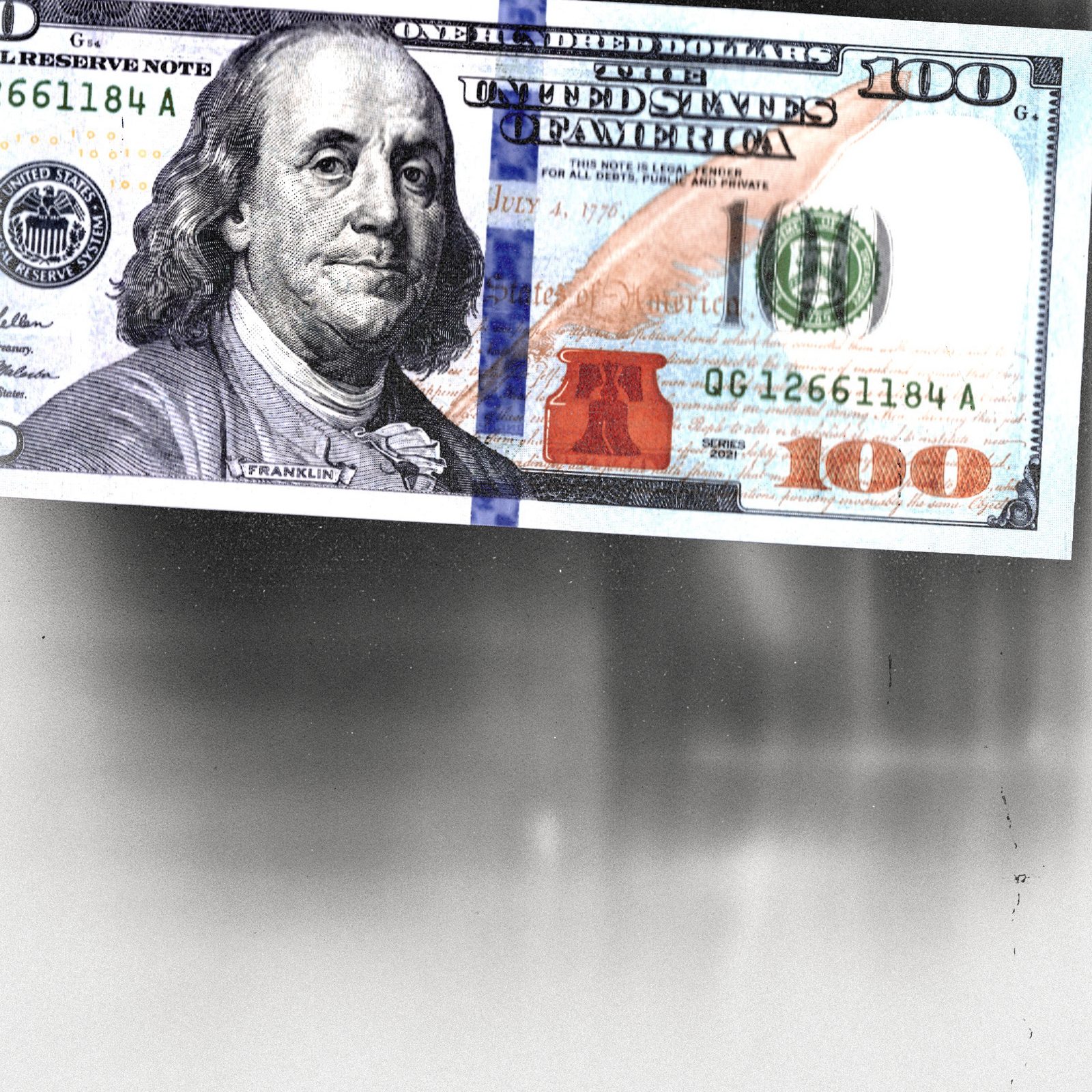 AOTP single artwork 01 — dollar bill, poker chips, Las Vegas postcard and LA keyring collage