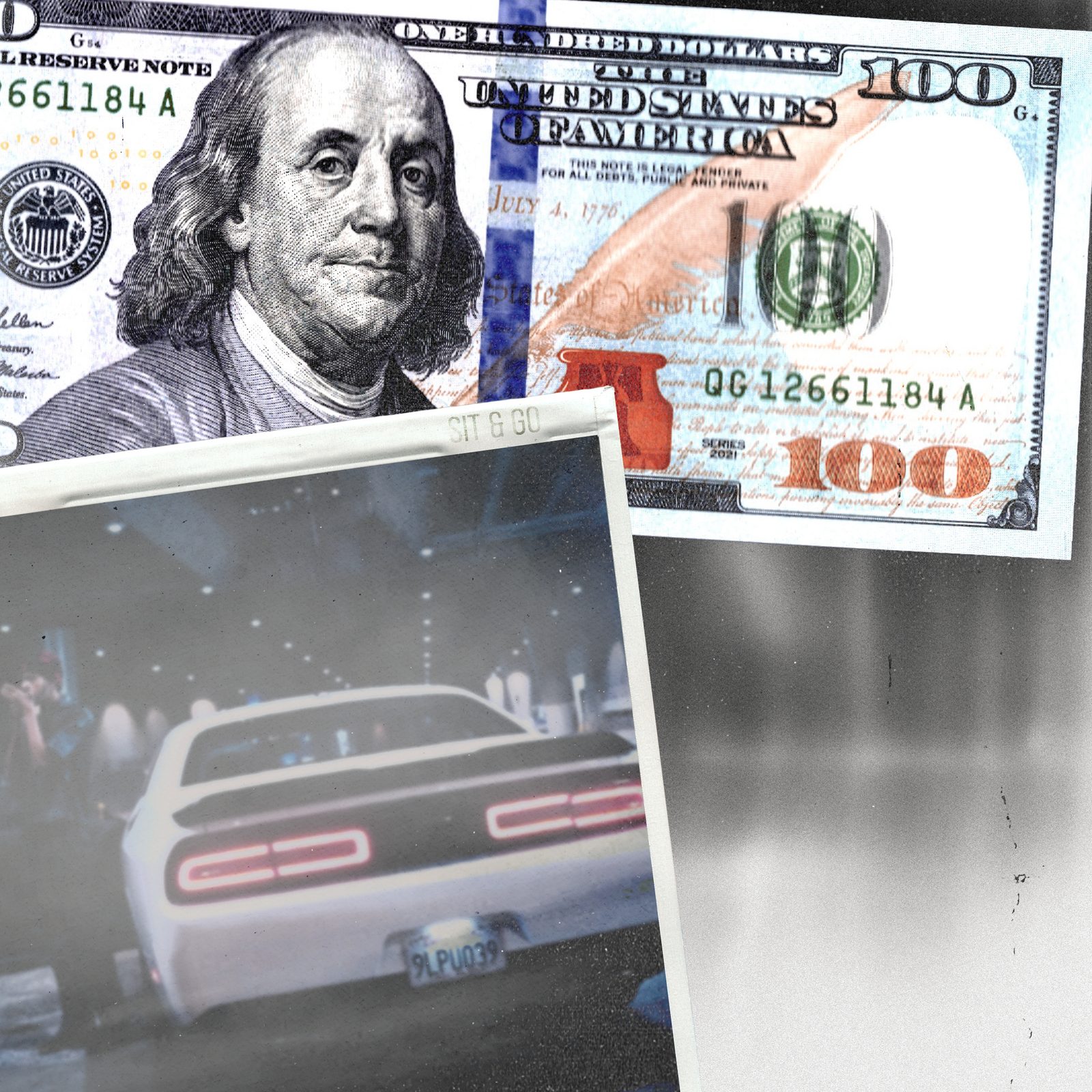 AOTP single artwork 02 — hundred dollar bill over scanned paper