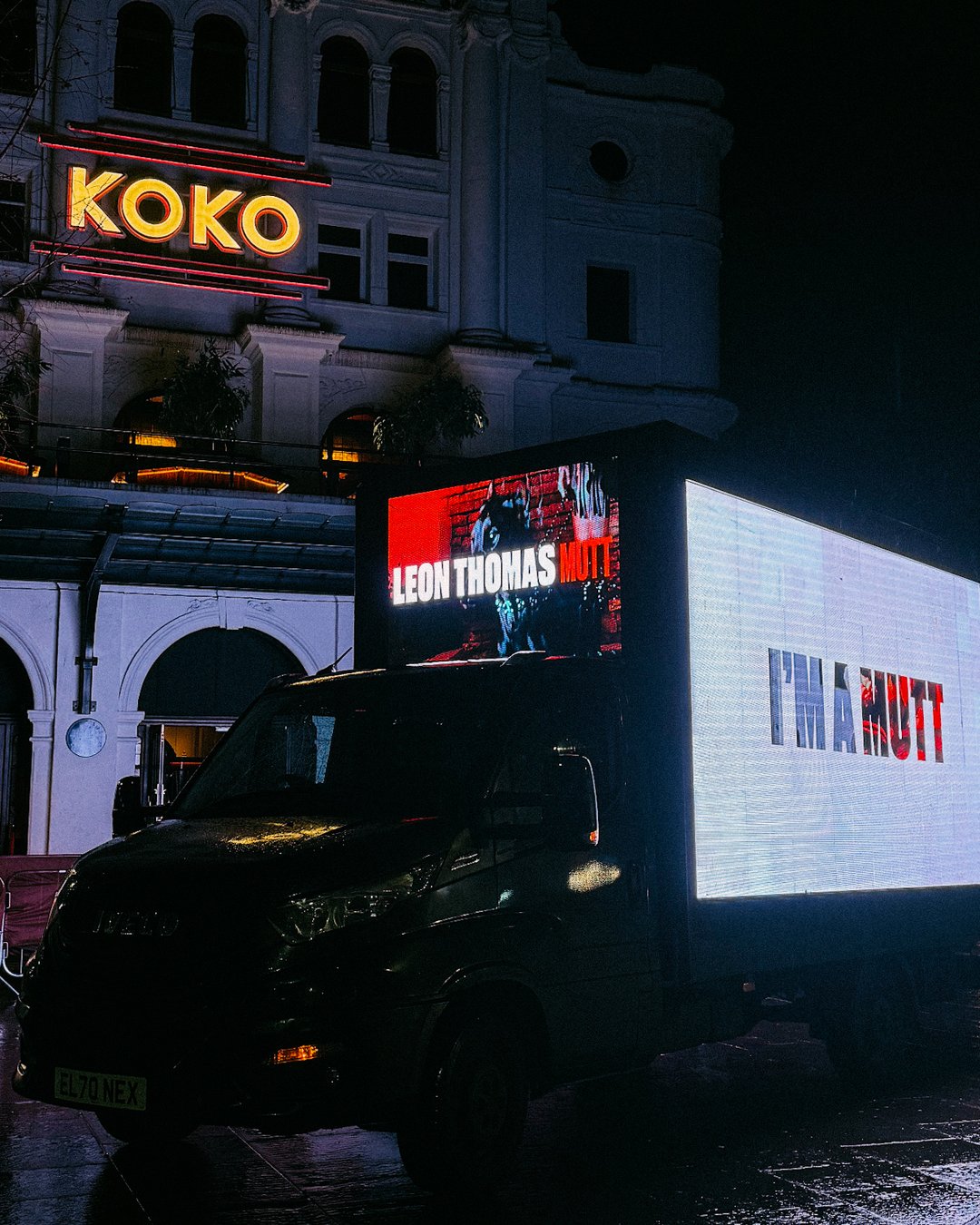 Mutt digital billboard van outside KOKO, Camden