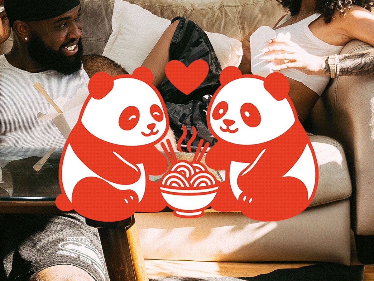 Talk Over Food — panda mark over couple sharing takeaway