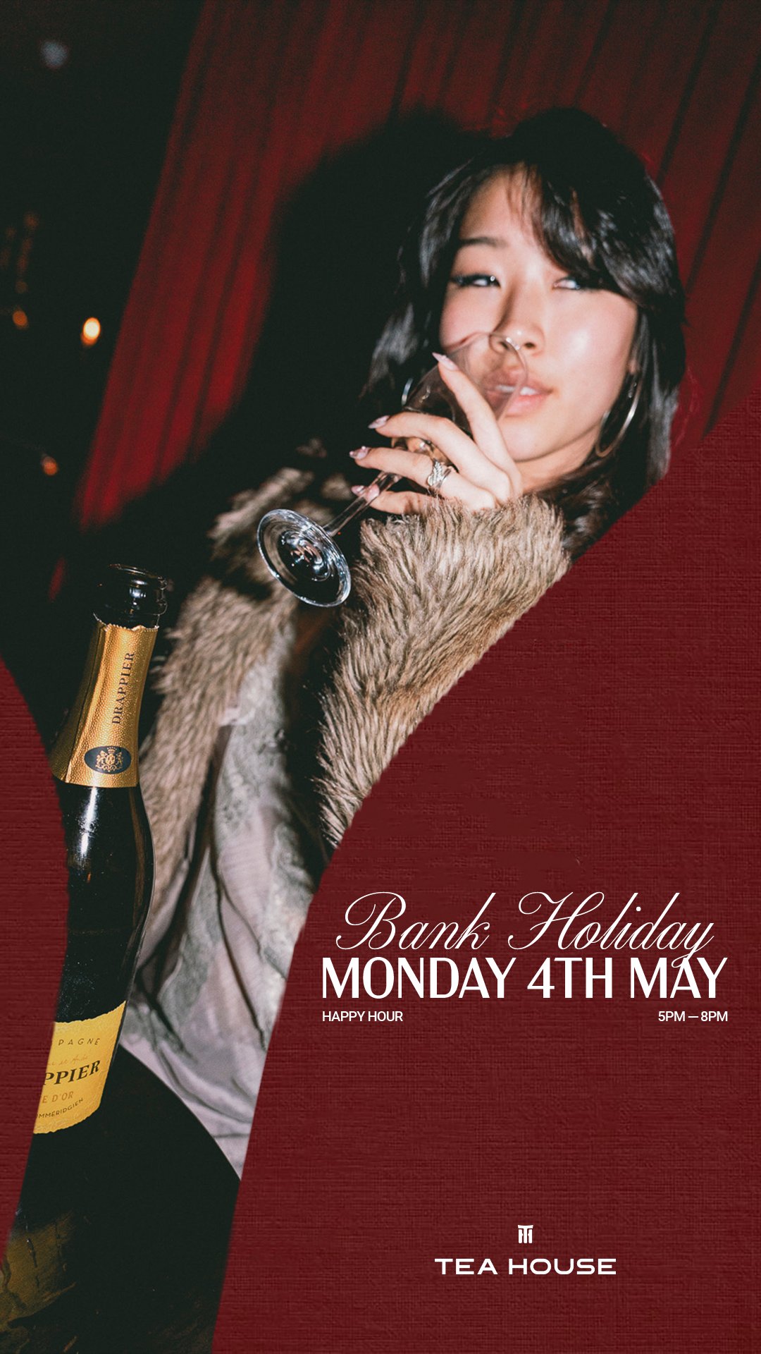 Bank Holiday happy hour story — champagne against the red interior
