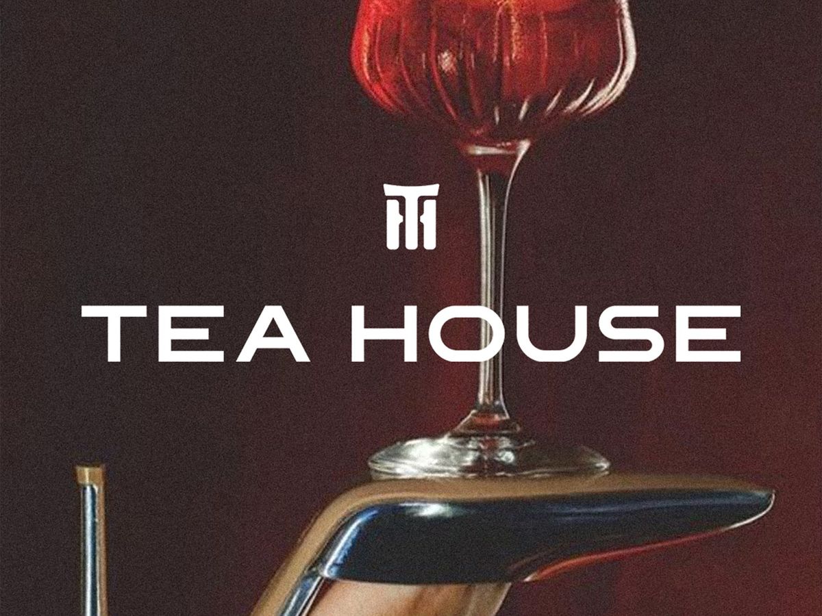TeaHouse Bar — logotype over cocktail balanced on a heel