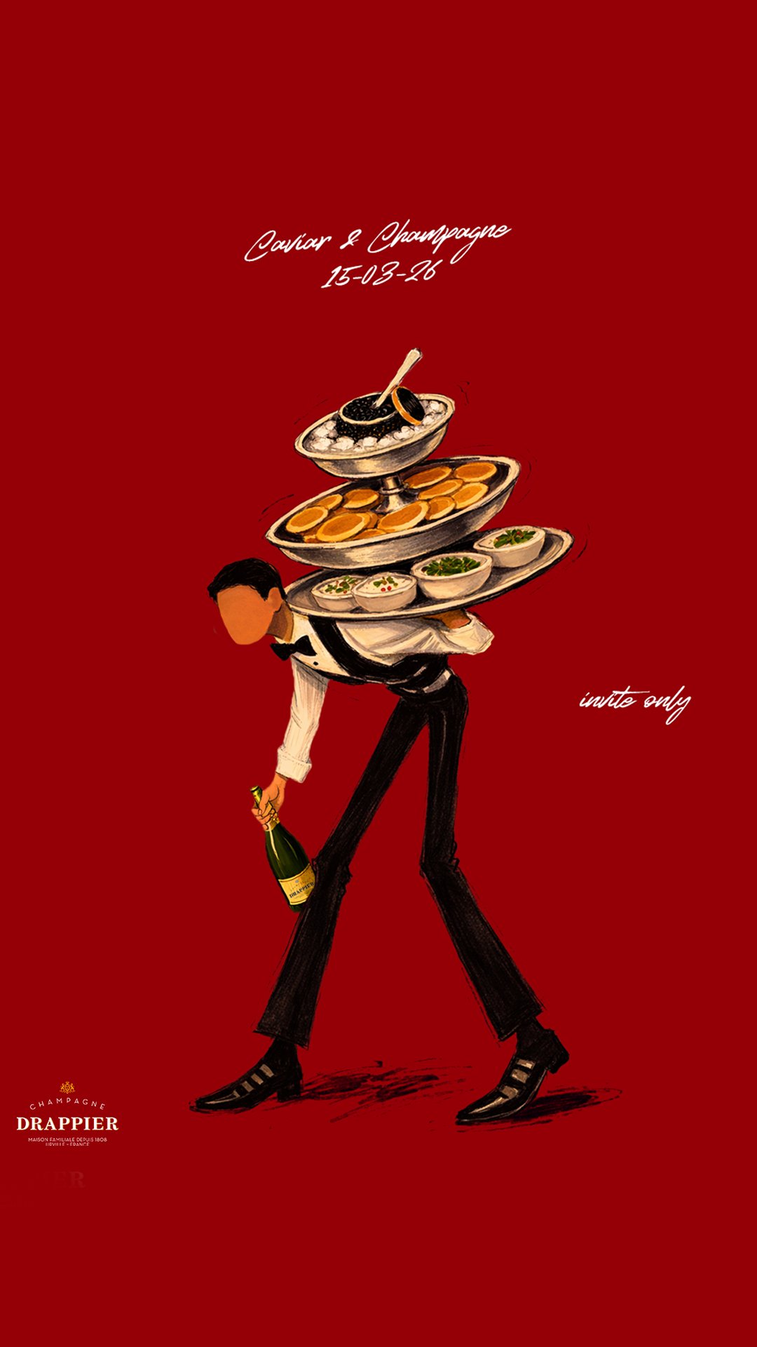 Caviar & Champagne with Drappier — illustrated waiter invitation, invite only
