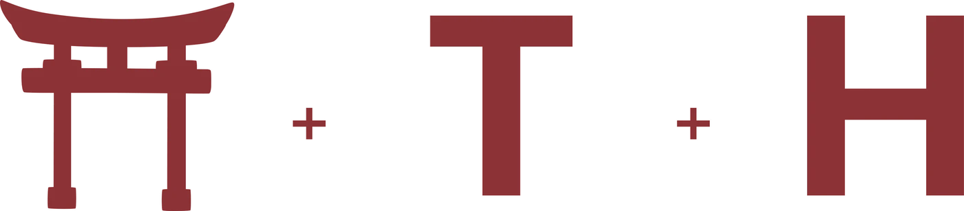 How the logomark was built — a shinto shrine torii combined with the letters T and H