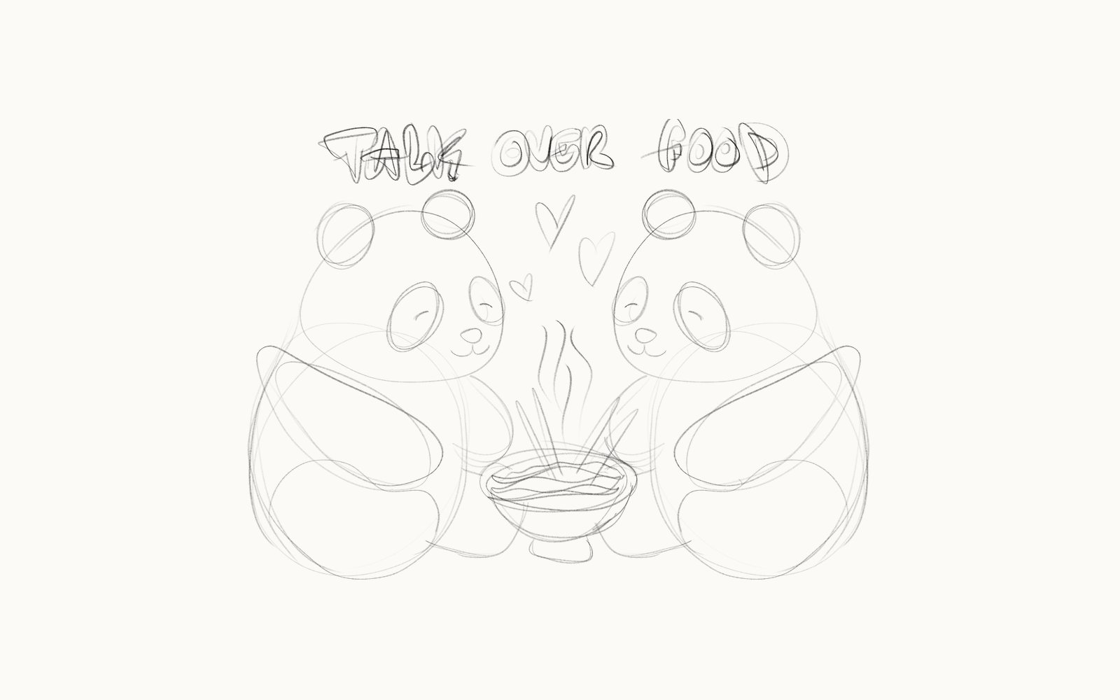 Talk Over Food — initial pencil sketch of the panda logomark